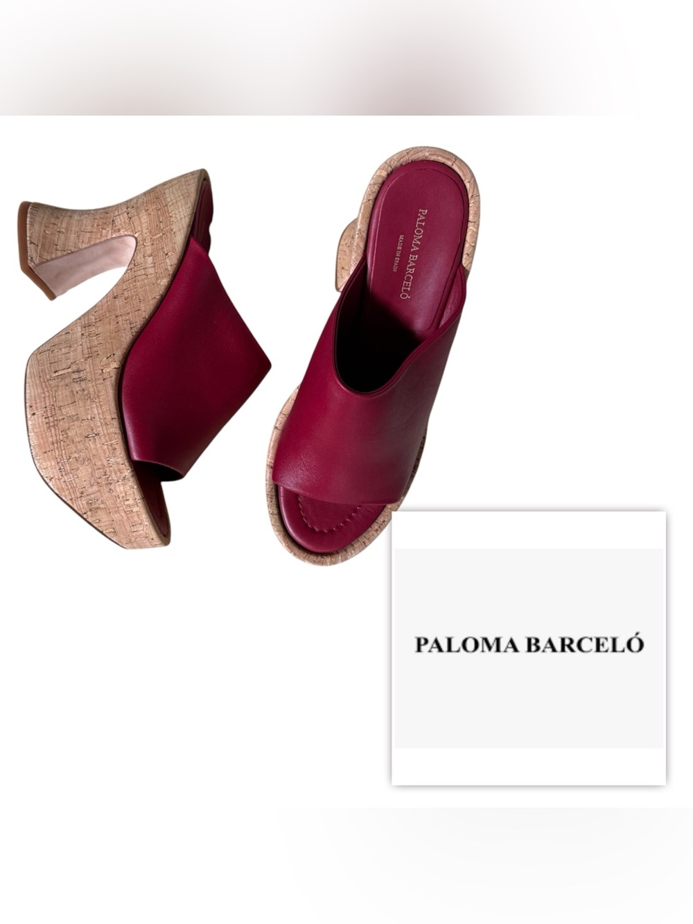 NEW $495 Paloma Barcelo Palma Women 8 Burgundy Leather Platform Mules sandals